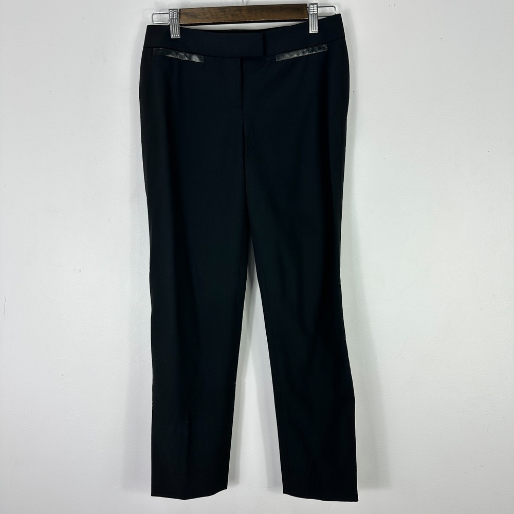 Cynthia Steffe Pants 0 Black Faux Leather Trim Slim Fit Tailored Quiet Luxury